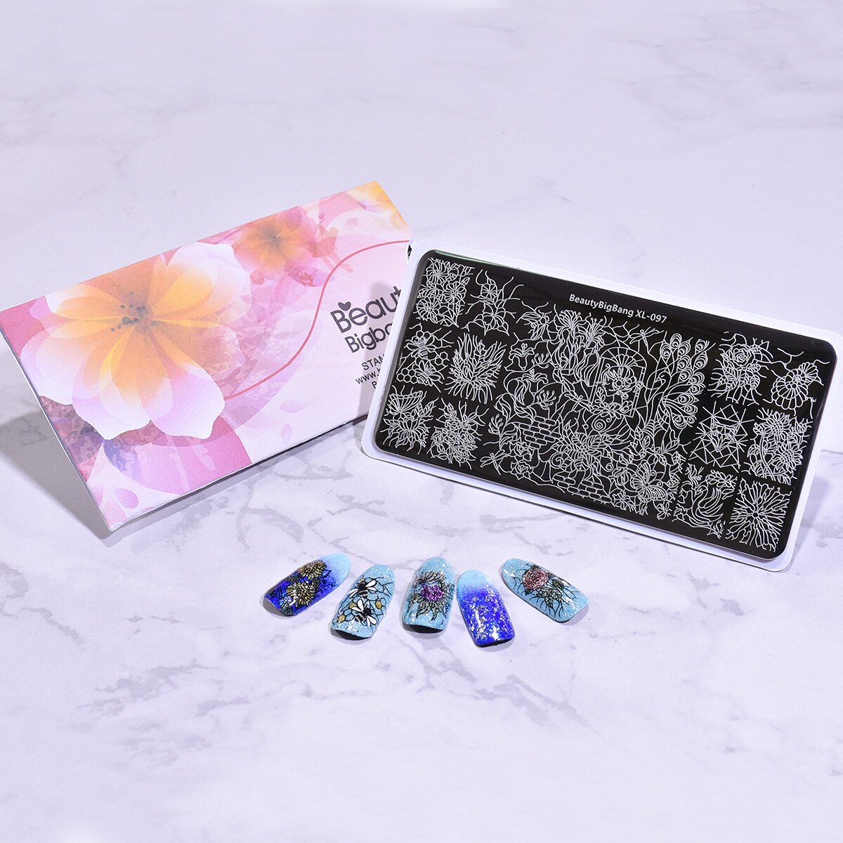 Beautybigbang płytki do tłoczenia paznokci naturalny kwiat pszczoła łabędź motyw obrazu 12*6CM szablon szablon do paznokci szablon artystyczny XL-097