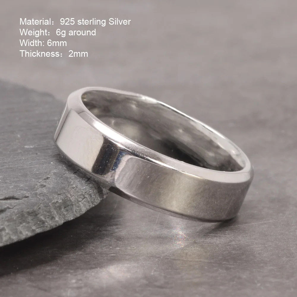 Anello classico lucido in argento sterling 925 da 6 mm per uomini e donne Nome libero inciso all'interno di gioielli minimalisti con fede nuziale liscia