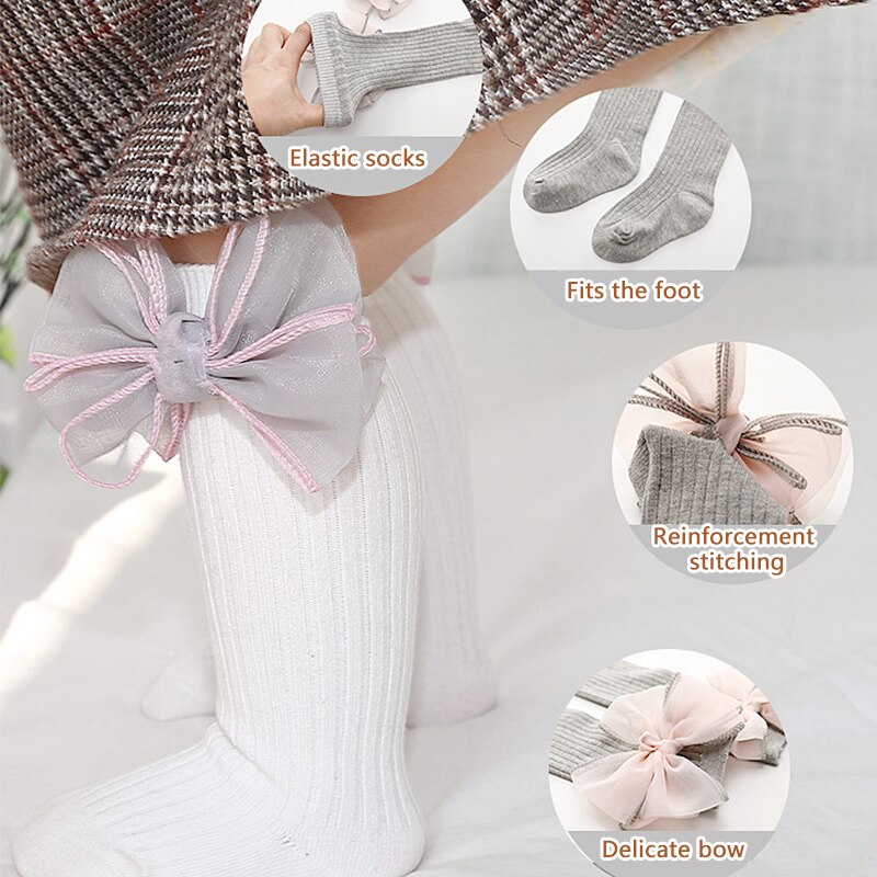 Baby Knee High Socks for Girls Lace Big Bow Socks Soft Cotton Autumn Winter Kids Long Socks