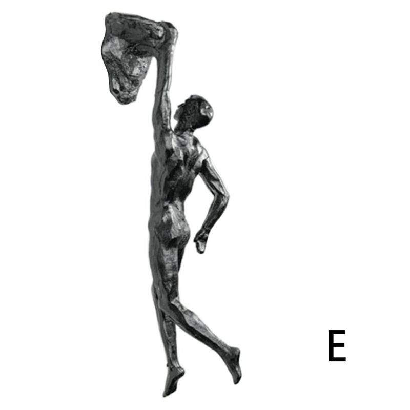 Industriell stil klättring man harts järn tråd vägghängande dekoration skulptur figurer retro staty dekor: E