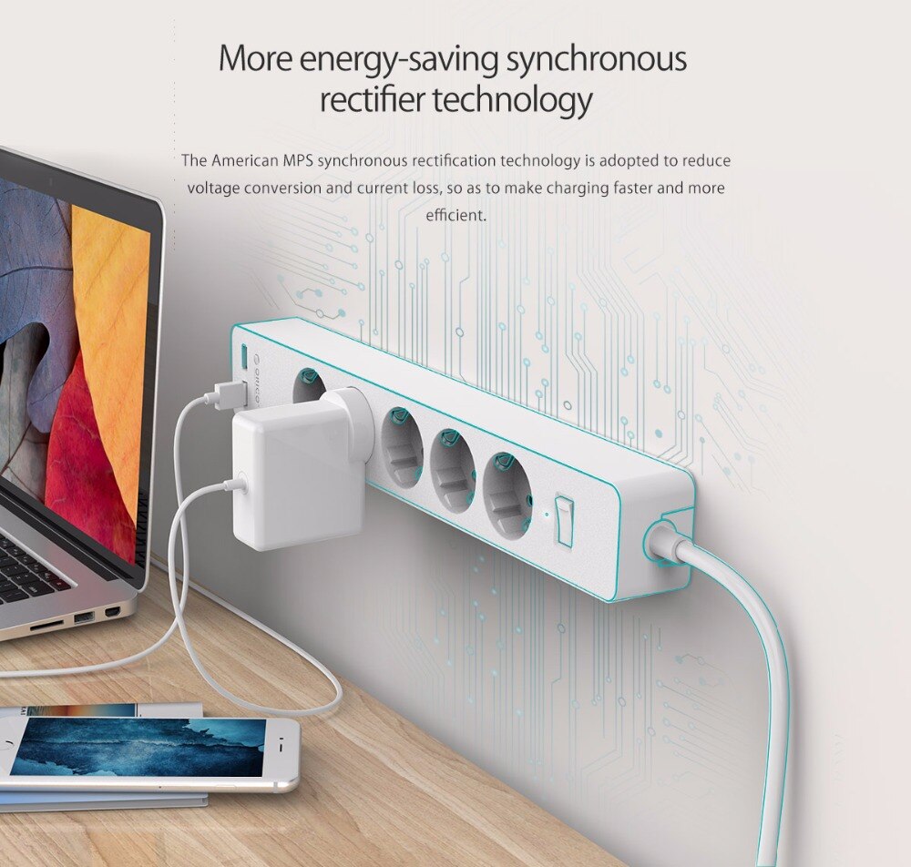 ORICO 3/5 AC+2 USB Power Strip with USB Electronic Socket Home Office Surge Protector EU Plug hargers Extension Smart Socket