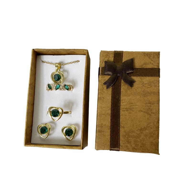 Schoonheid Kleur Papier Ring Sieraden Opbergdoos Set Van Sieraden Oorbel Hanger Ring Organizer Display Box Lint Ring Case: brown