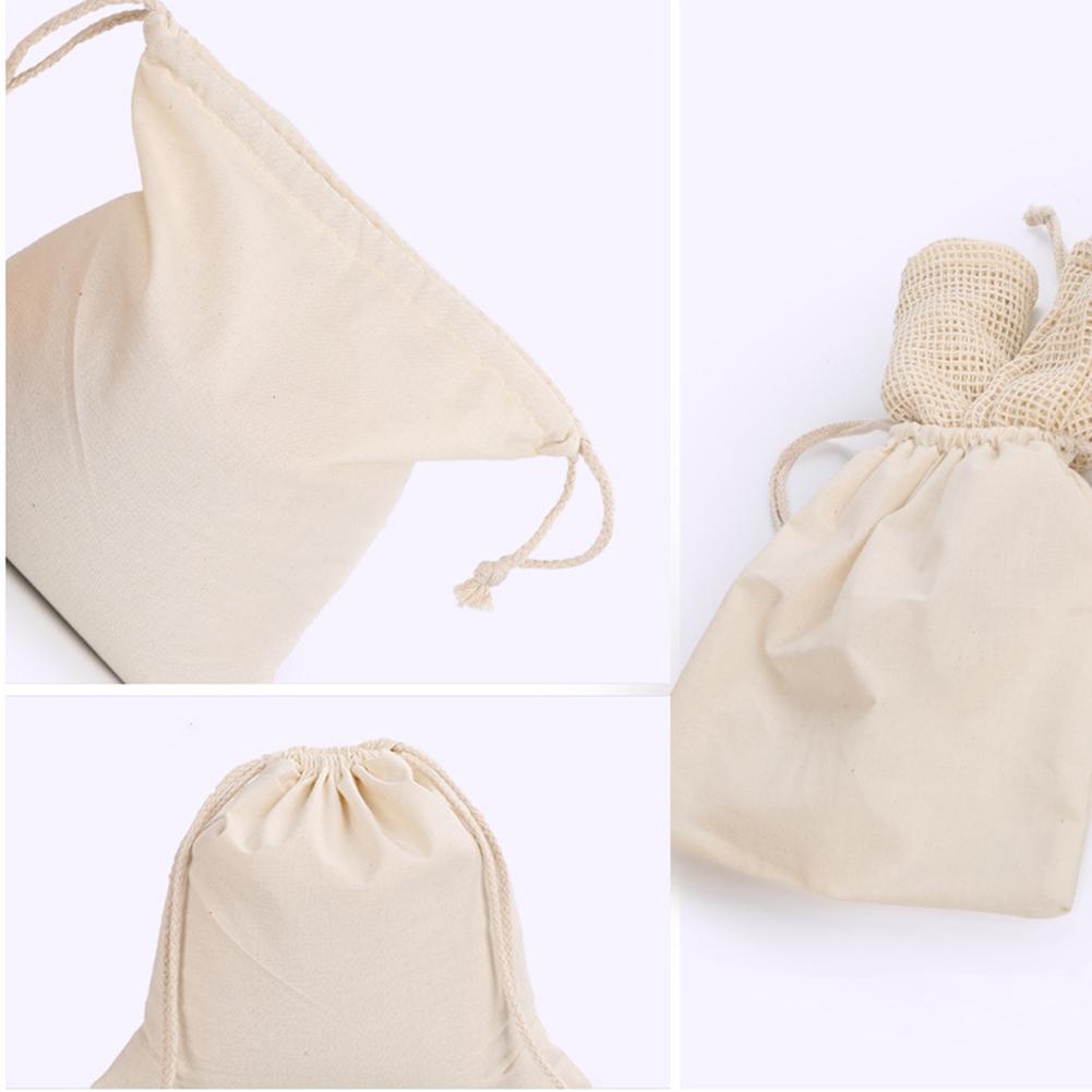 Drawstring Cotton Woven Storage Bag Shopping Bags For Bread Fruit Cereals Vegetable