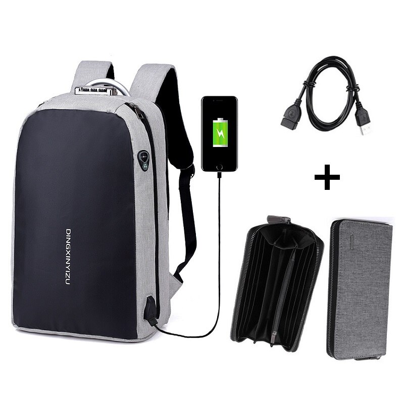 Mannen Laptop rugzak USB opladen anti-diefstal wachtwoord lock schooltas Tiener vrouwen waterdichte rugzak mochila hombre: Set 3