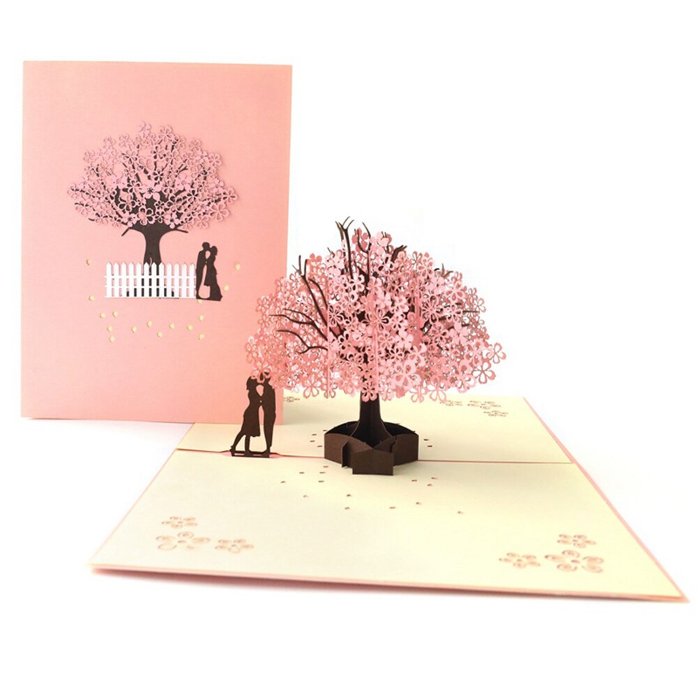 1pc Wedding Invitations Cards 3D Pop-up Card Wedding Cherry Tree Invitations Cards Valentine Day Greeting Card