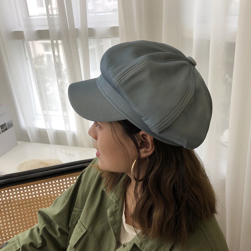 Leather Vintage Berets Painter Hat Autumn Winter Caps Male Female Casual Solid Color PU Leather Octagonal Cap