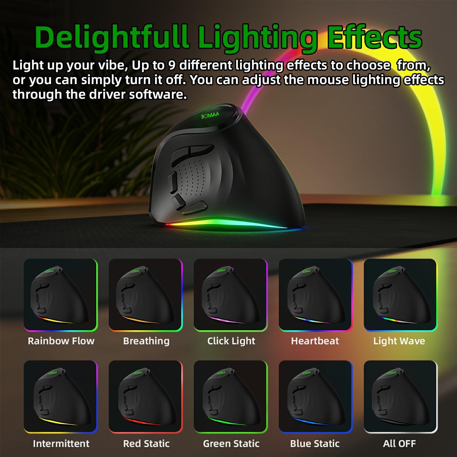 2.4G Dual Modes Ergonomic Vertical Wireless Mouse 4000 DPI 9 Buttons RGB Backlit Rechargeable Wireless Silent Mouse for Desktop