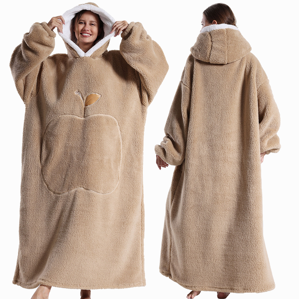 Suéter con capucha de invierno para mujer, manta polar de gran tamaño con mangas, Bolsillo grande, Sudadera con capucha de TV gruesa y cálida, bata para pareja