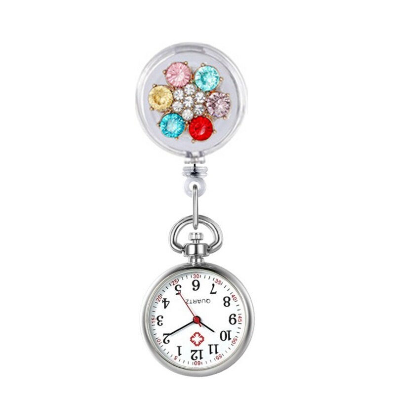 Reloj de bolsillo de silicona para enfermera y doctor, cronógrafo retráctil con piedras de cristal coloridas, para hospital: 15