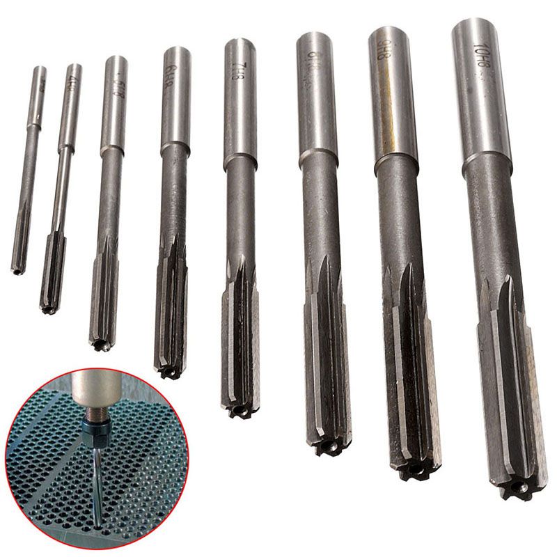 8pcs/set HSS H7 Machine Reamer Straight Shank Chucking Reamers Set Cutter Tool 3/4/5/6/7/8/9/10mm
