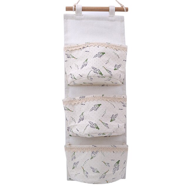 Cotton Linen Wall Hanging Storage Bags Organizer Toys Container Decor Pocket Pouch Hanging Bags Socks Briefs Organizer: Three small pockets