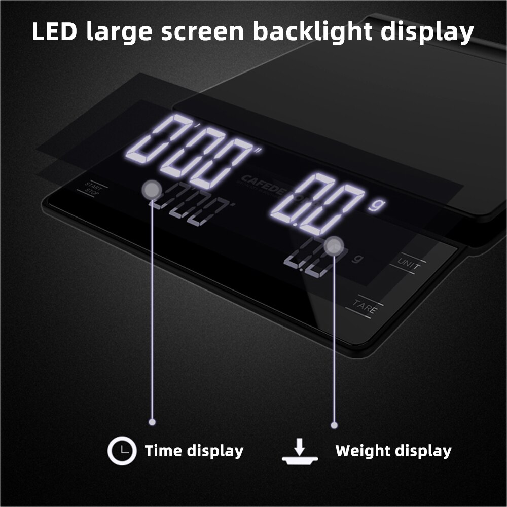 3kg/0.1g smarte dryppkaffevekter med tidtaker bærbar elektronisk digital kjøkkenvekt med høy presisjon lcd kaffekannevekt