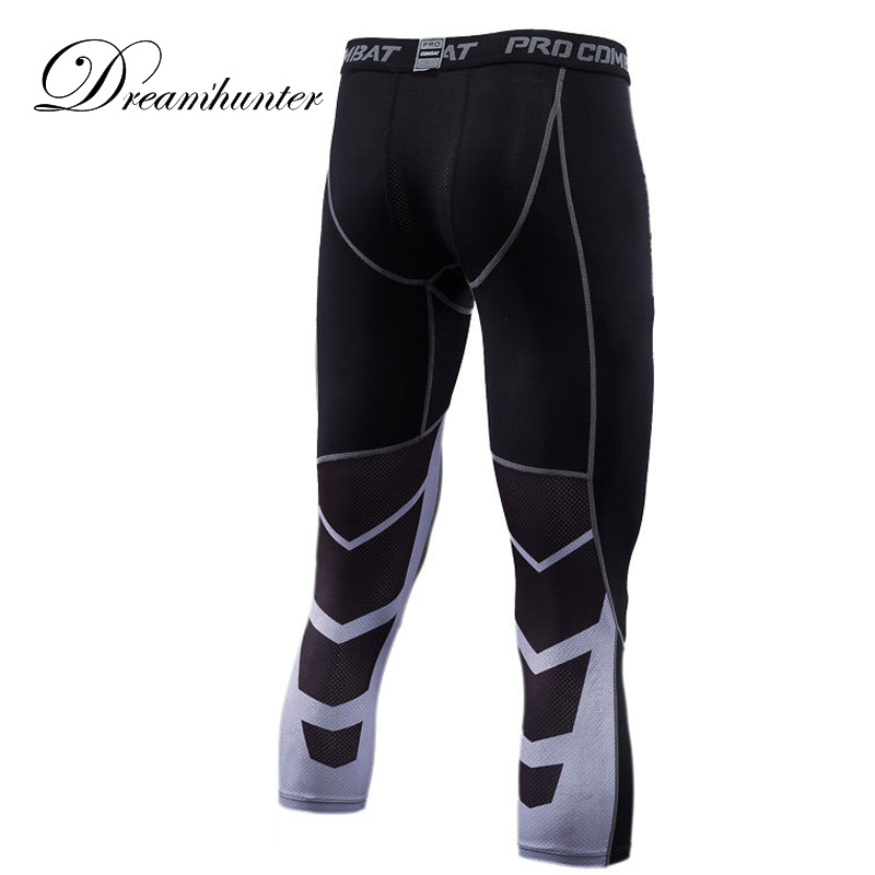 Hoge Elastische Compressie 3/4 Running Broek Voor Mannen Skinny Ademend Pro Fitness Mannelijke Strakke Sneldrogend Workout Jogger Broek