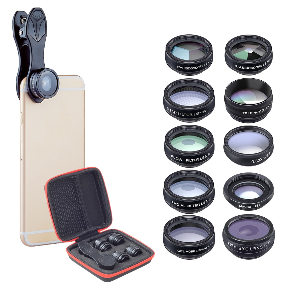 Kit d'objectif de téléphone Travor 10 en 1 objectif de caméra Fisheye objectif macro grand Angle filtre CPL pour iphone Xiaomi Samsung android smartphone