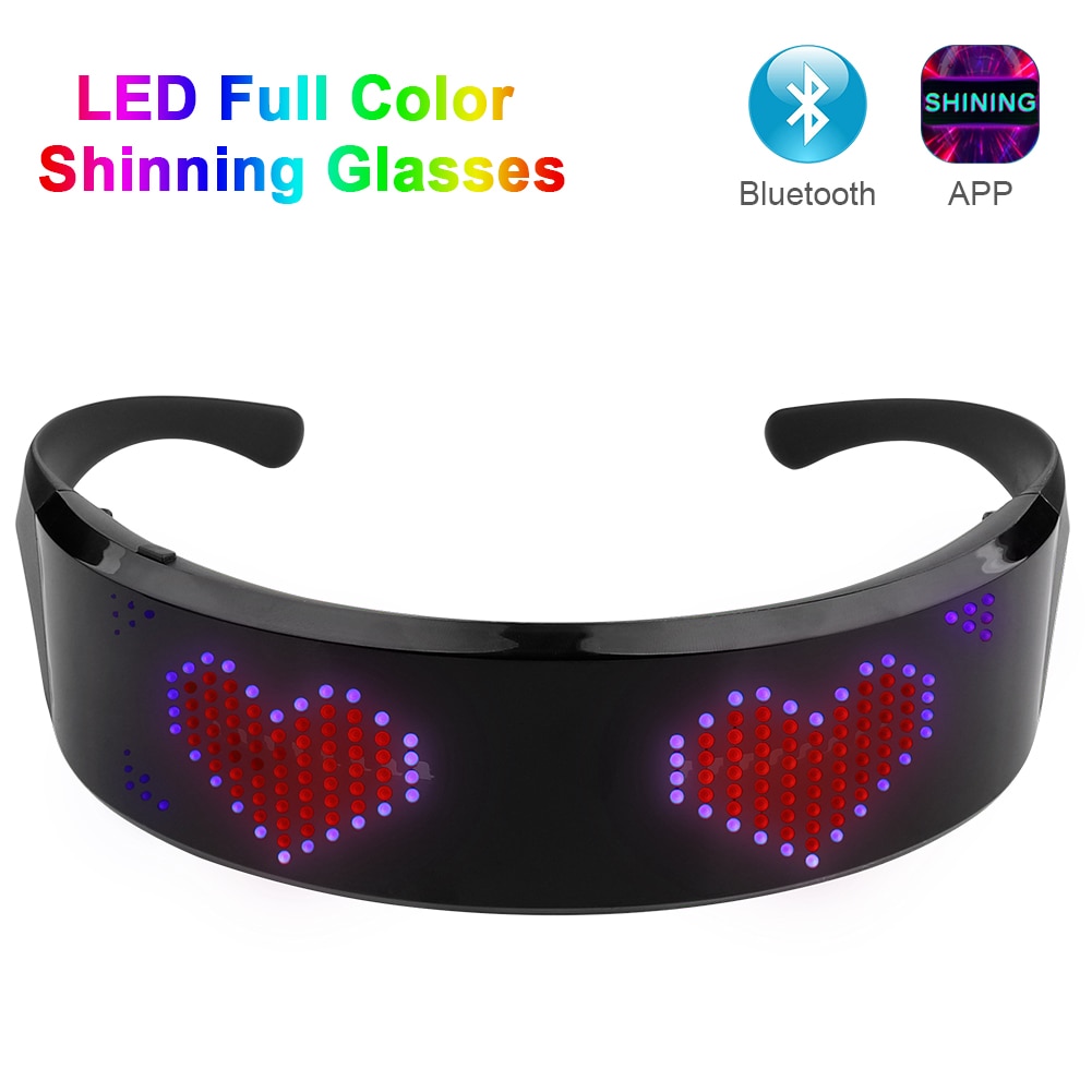 Bluetooth LED Glasses APP Control Luminous Full Color Glasses Rechargeable DIY Edit Christmas Birthday Party Shinning Glasses: Default Title