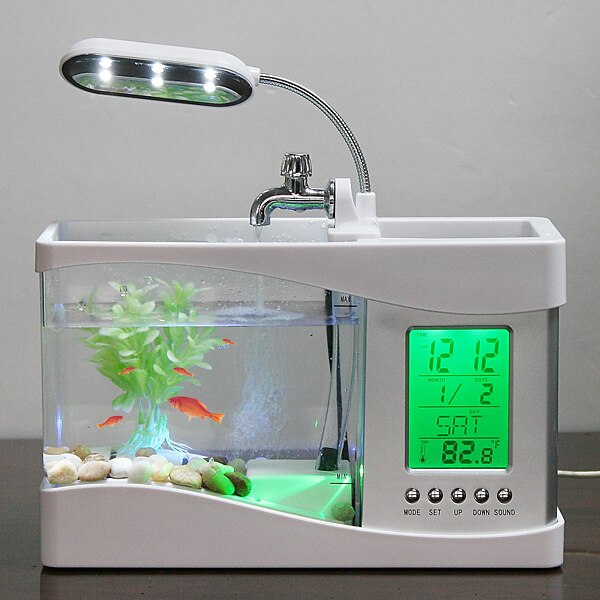 USB Mini Aquarium Fish Tank with LED Lamp Light Aquarium Fishbowl With LCD Display Screen and Clock Fish Tank Aquarium