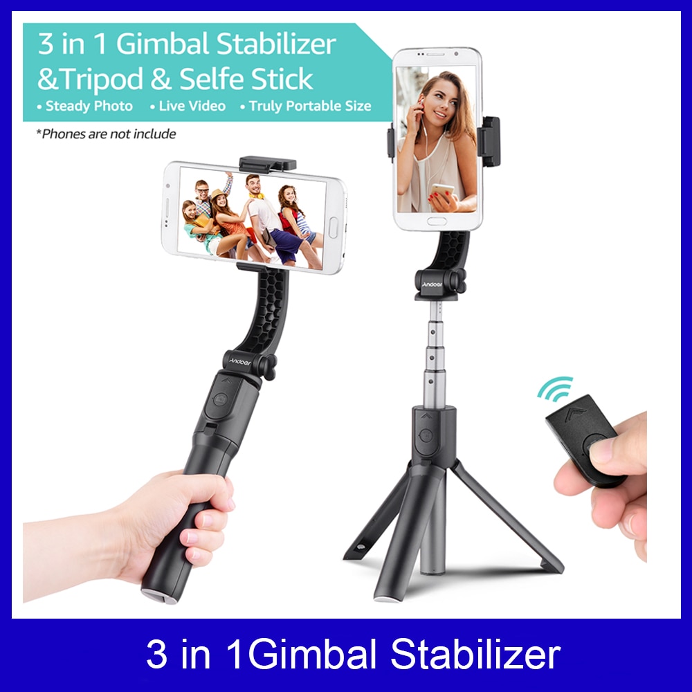 Andoer 3-In-1 Uitschuifbare Smartphone Gimbal Stabilizer + Selfie Stok + Tripod Stand Voor Live Vloging Video voor Smartphones
