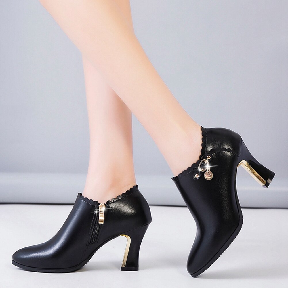 Female Pumps High Heels Rubber Sole Zipper Casual Arrivals Offices Dressing Ladies Shoes