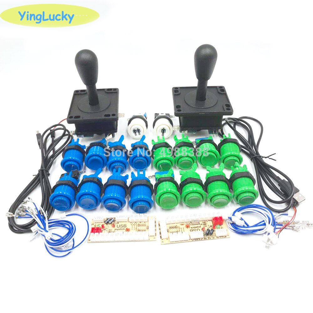 yinglucky 2 Players Arcade joysticks DIY Kit Zero Delay USB Encoder American Style Joystick 28mm Push Button HAPP joystick: Grey