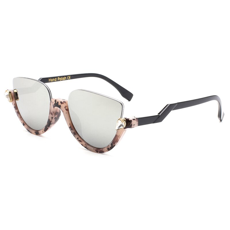 Lunettes transparentes à monture claire bleue pour femmes, demi-monture œil de chat, classique, Vintage: Silver
