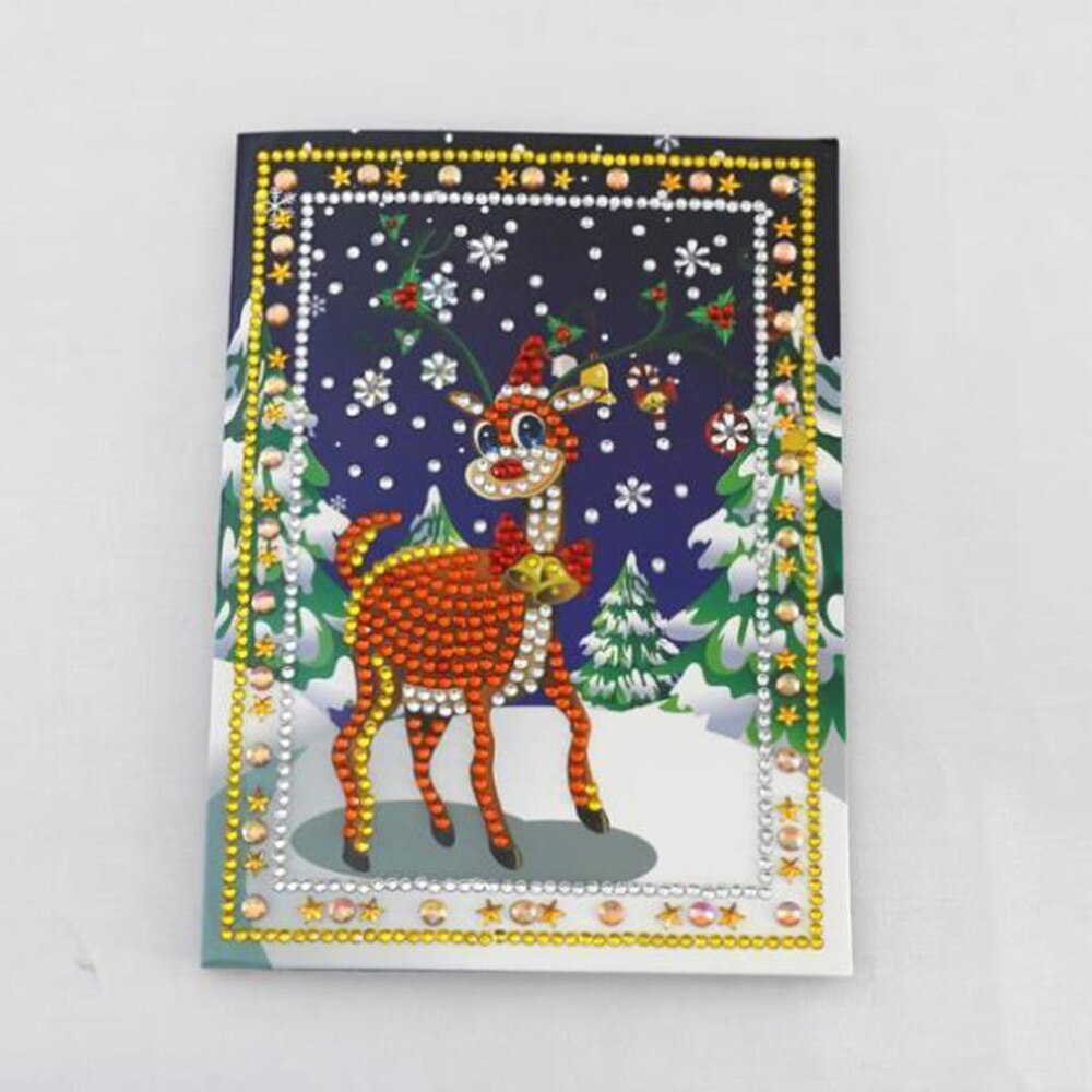 Kerst Kaart Diamant Schilderen Ronde Gedeeltelijke Boor Uitnodiging Brief 5D Nouveaute Diy Mozaïek Borduurwerk Kerstman Foto: Rood