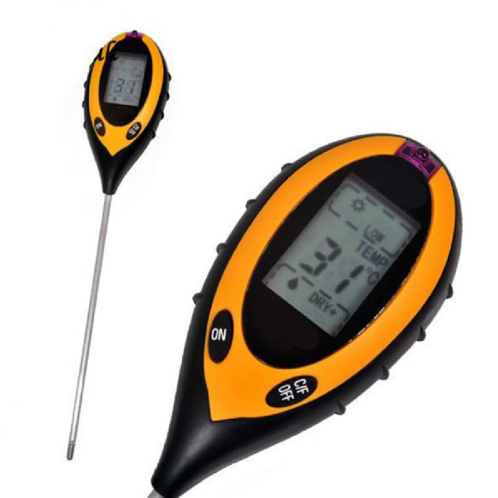 Soil Meter Thermometer 4 in 1 Plant Soil PH Moisture Light Soil Survey Instrument PH Value Sunlight Tester
