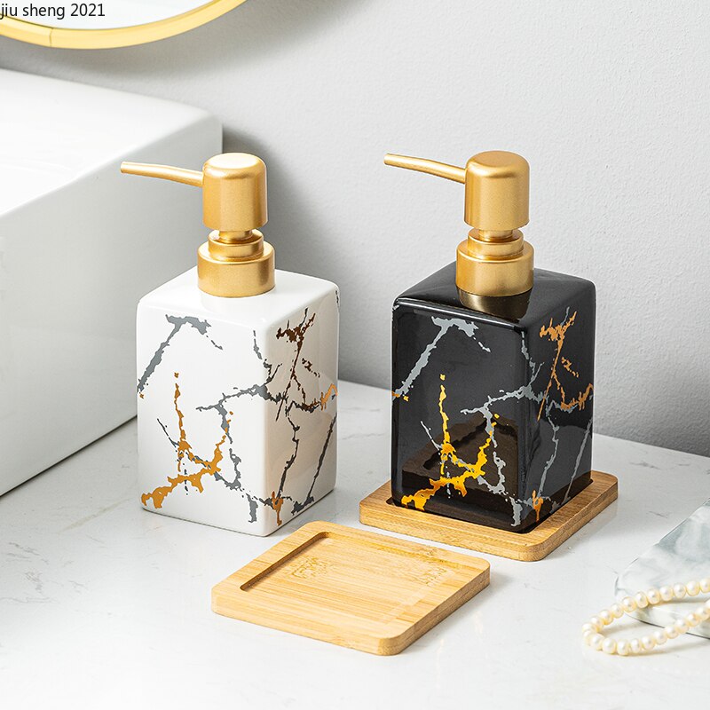 European Marble Pattern Ceramic Hand Soap Bottle Luxury Black and White Shampoo Shower Gel Dispenser Bottle Bathroom Accessories