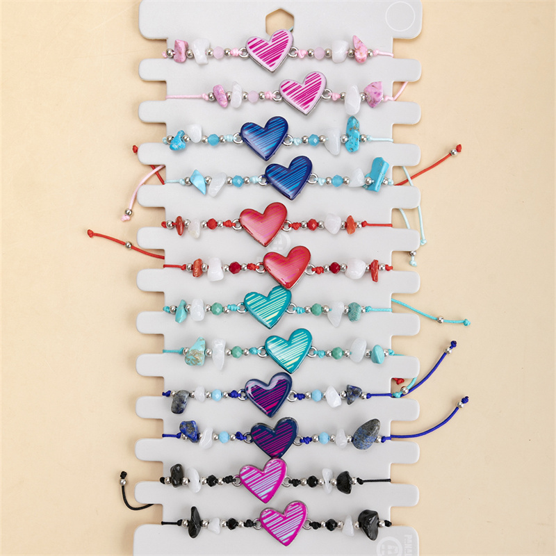 12 sztuk/zestaw kolorowe serce bransoletka ze stopu Charms dla kobiet mężczyzn Taji zroszony regulowana lina pleciona bransoletka biżuteria