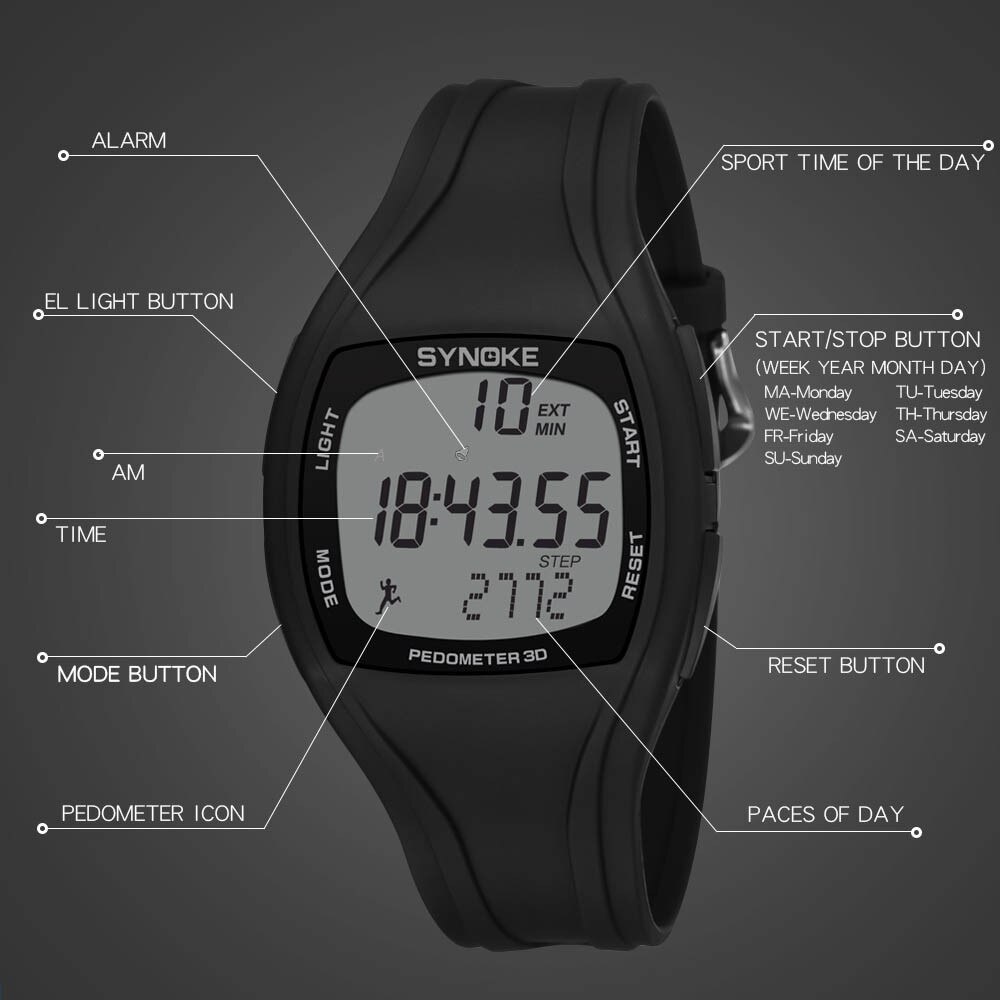 Sport Horloge Synoke Calorie Stappenteller Chronograph Outdoor Elektronische Digitale Horloges 50M Waterdicht Montre Reloj Relogio Klok