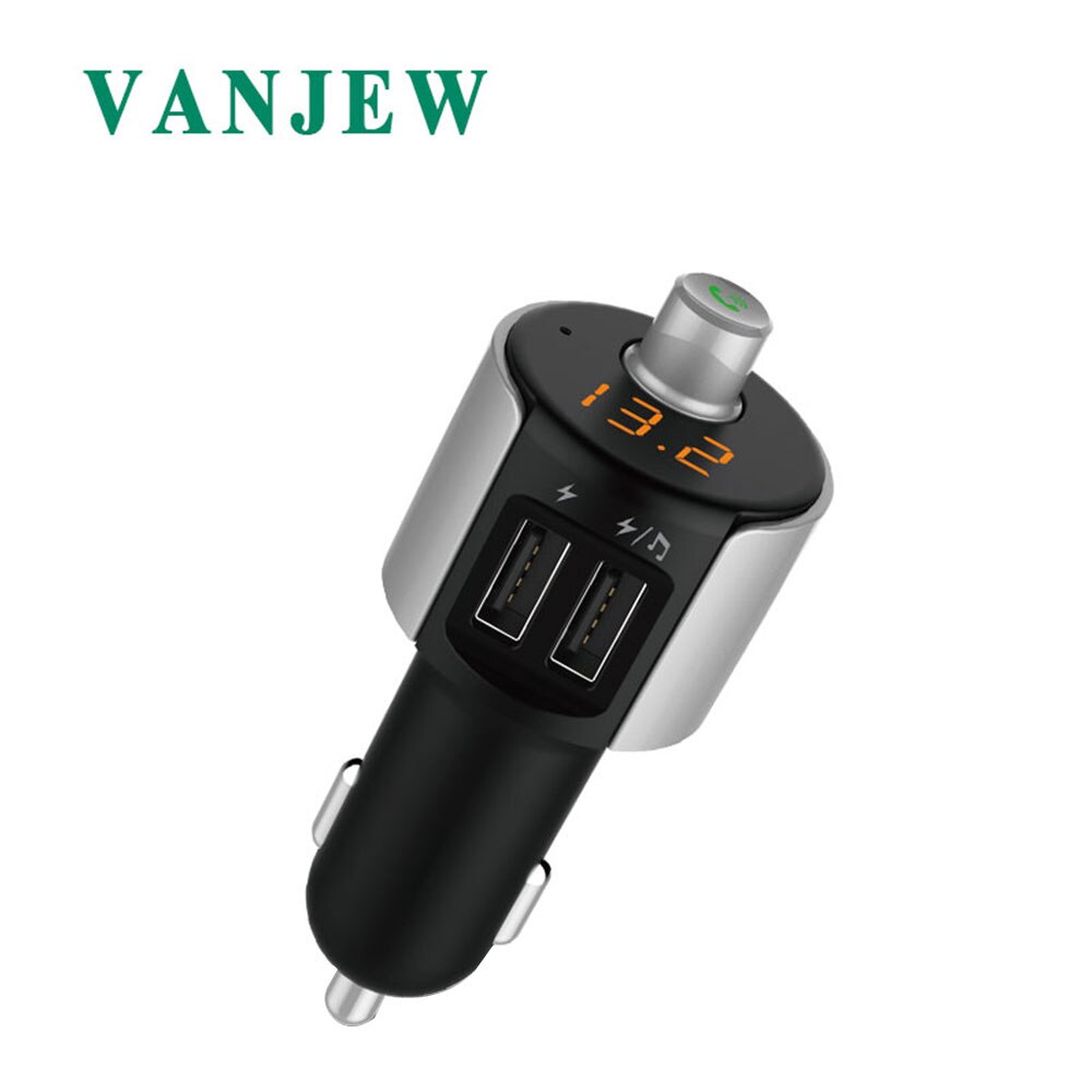 Vanjew  c27a bil bluetooth  mp3 afspiller fm sender 2 usb porte fm modulator radio sender hånd freecall spændingsdetektering: Default Title