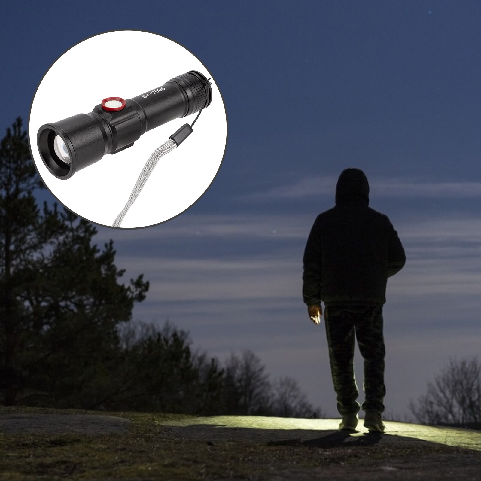 LED Flashlight Adjustable Focus Zoom 3 Modes USB Flashlight For Outdoor Camping