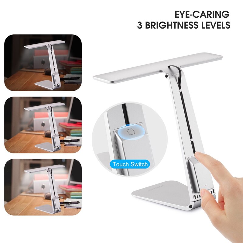 Ultrathin Mac Style 3 Mode Dimming LED Reading Study Desk Lamp Soft Eye-Protection Night Light Folding Rechargeable Table Lamp