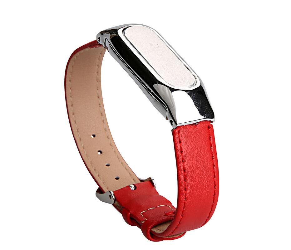 Bracelet de rechange en cuir pour xiaomi mi band 2 2 avec clip métallique et film protecteur: Rouge
