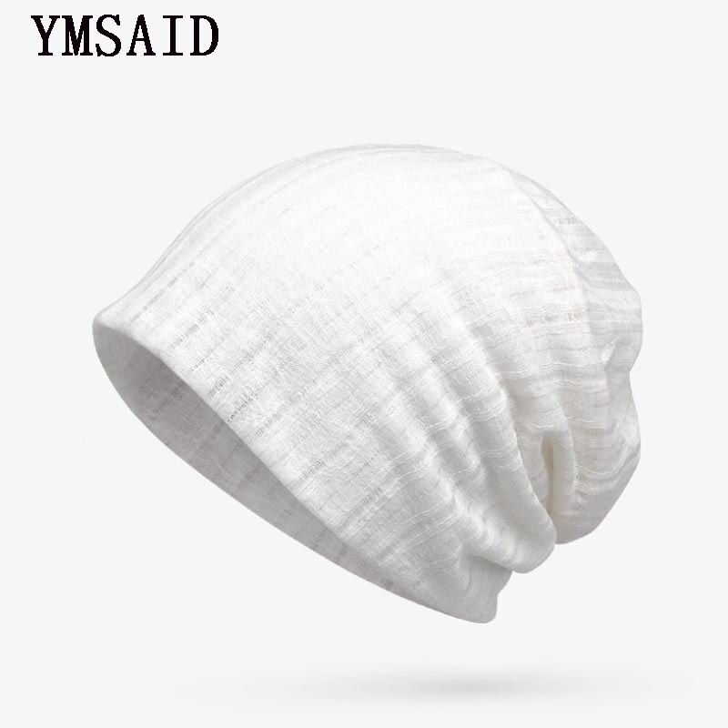 Ymsaid merk zomer dunne ademende heren dames gebreide mutsen zomer mutsen skullies mutsen multifunctionele muts: Wit