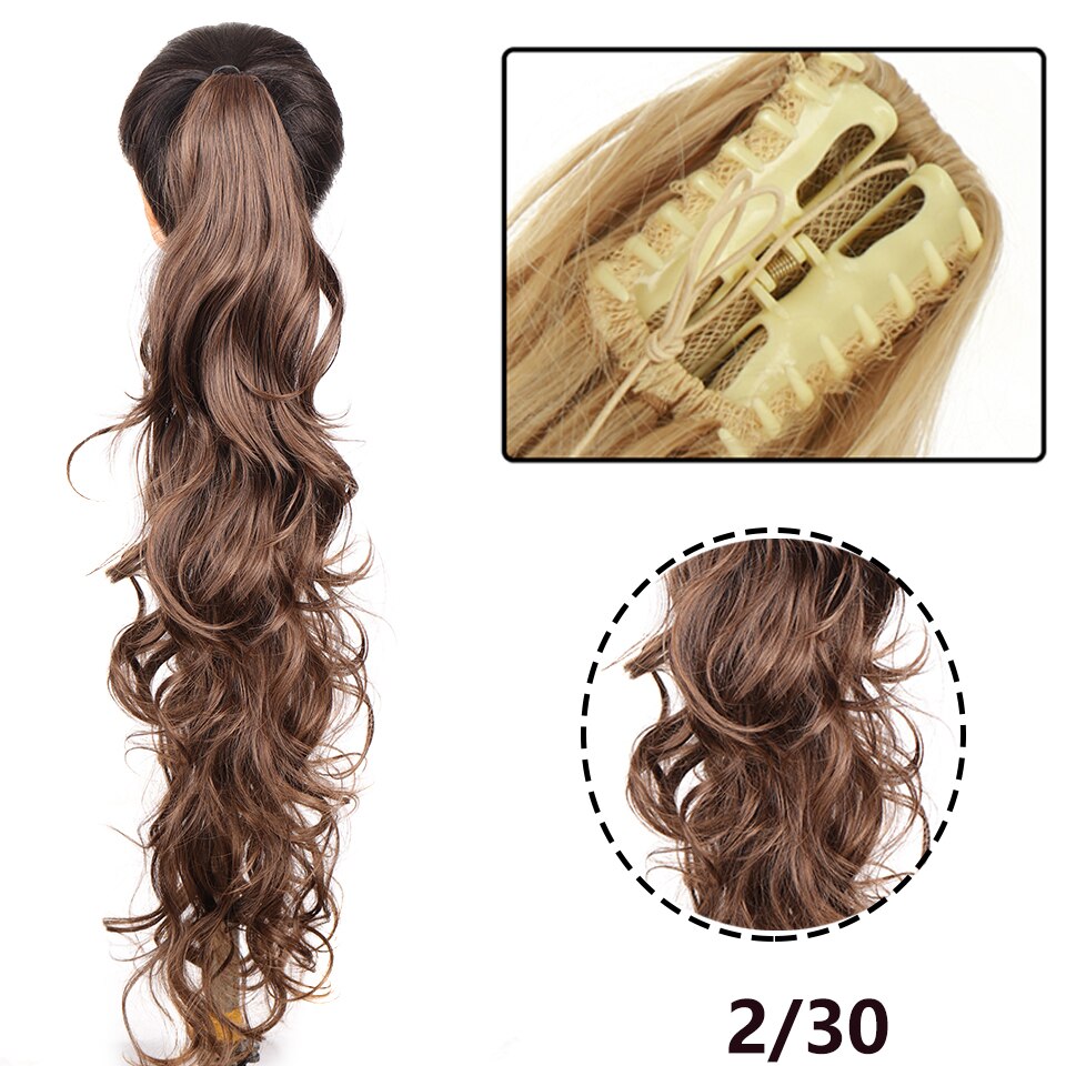 SEEANO Synthetic Claw Clip Ponytail Hair Extension Big Wave Ponytail Hair Extension Ladies Ponytail Wig Yellow Black Brown: T1B/4/30