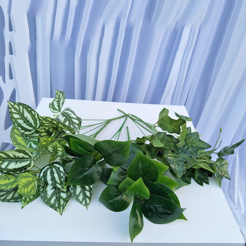 Hmeot 1 pc grønn reddik / hvit flekk / kaldt vann / søtpotet / limte silke kunstige planter, hage hjem dekorasjon grønne planter