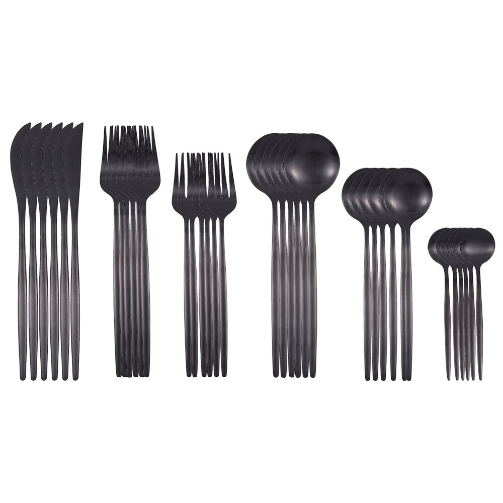 36 pièces or mat couverts ensemble de couverts en acier inoxydable vaisselle Dessert fourchette thé cuillère couteau argenterie cuisine vaisselle: Black