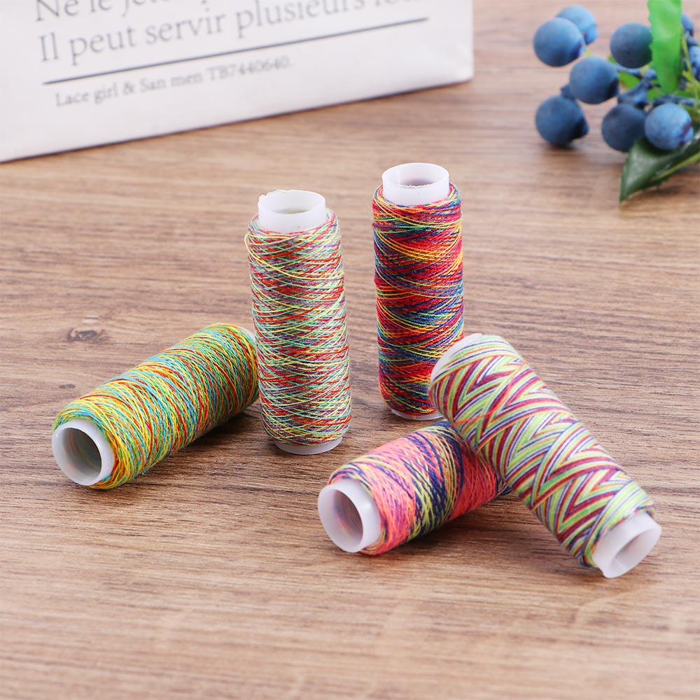 5Pcs Rainbow Color Sewing Thread Polyester Fiber Embroidery Sewing Thread Home DIY Sewing Accessories Supplies