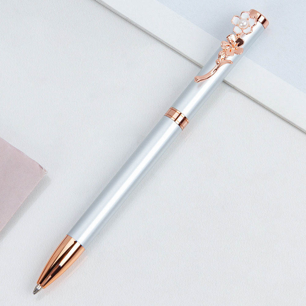 1 Piece Pearl Flower Metal Ballpoint Pen Stationery: KRAFT