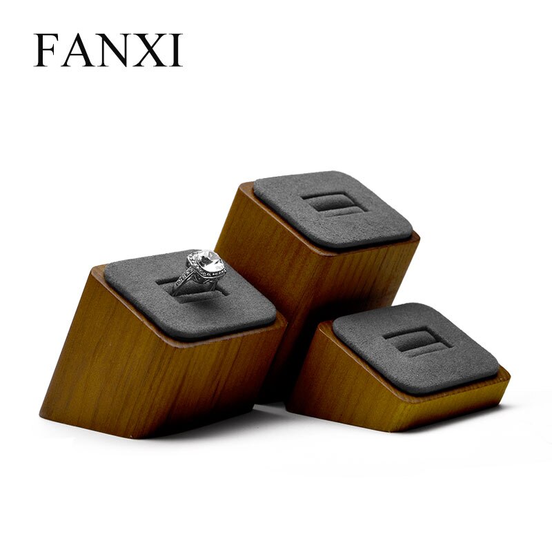 Oirlv Ring Display Set - 3 pcs Wood Jewelry Holder - Creamy-white & Dark Gray - 6x5x3.8cm: SM06702