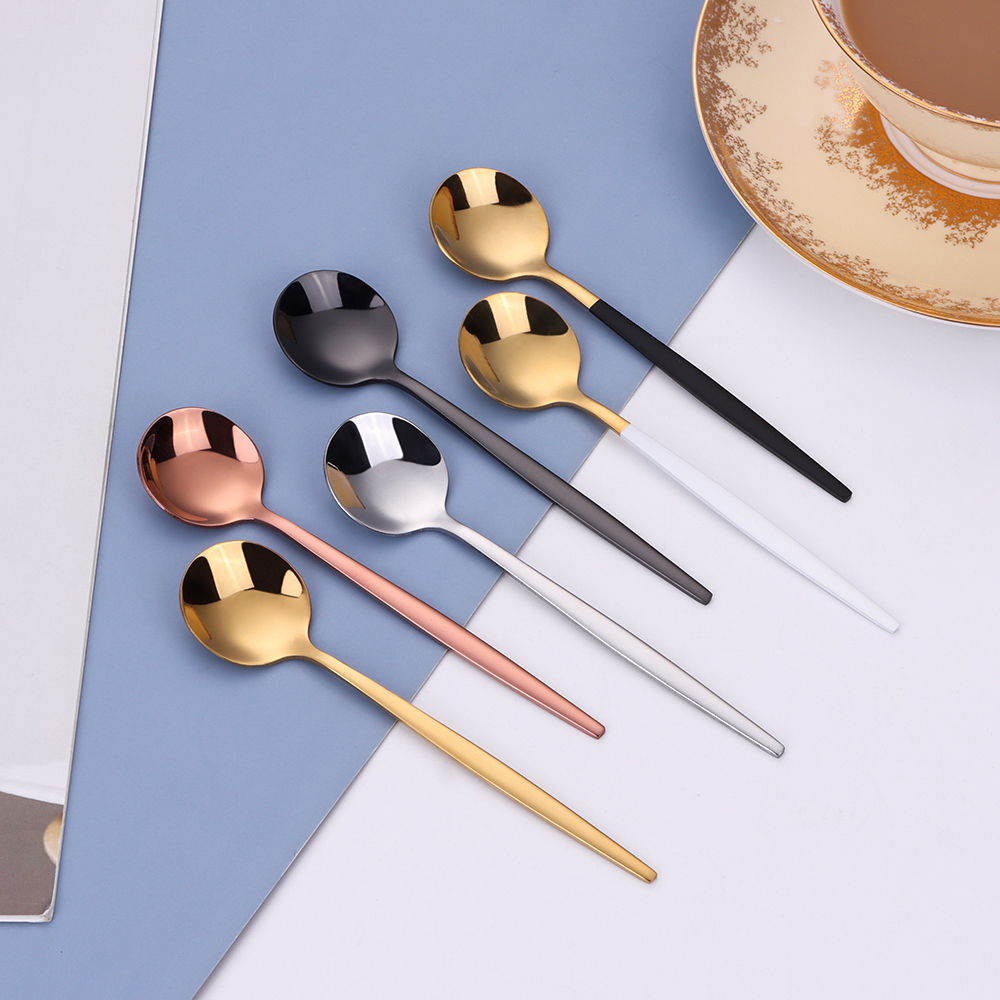 Cuillère à café dorée en acier inoxydable, 6 pièces, cuillères à café, gâteau glacé, Dessert, ensemble de cuillères, vaisselle en argent, couverts de fête