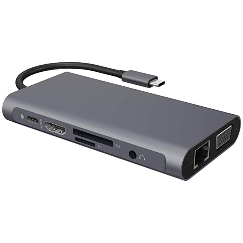 USB HUB Docking Station Typ C Adapter USB 3,0 4K VGA RJ45 10 in1 Konverter