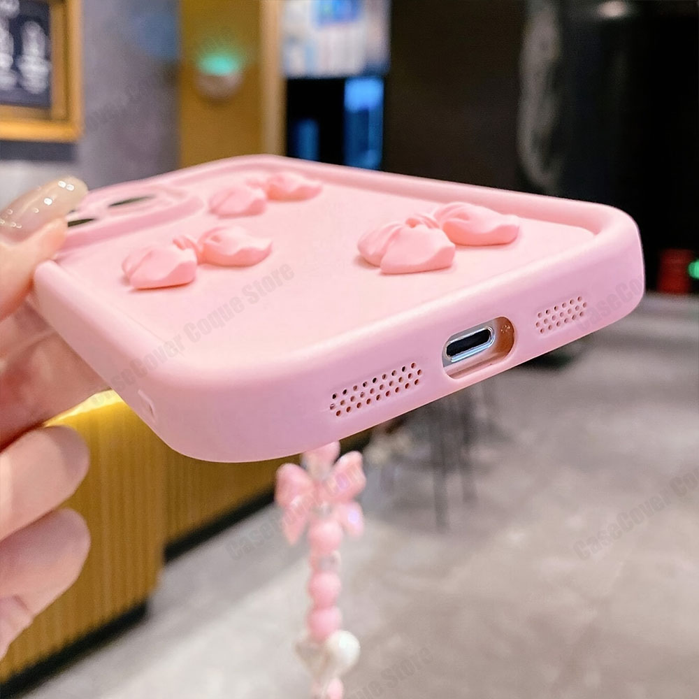 Para iphone 16 x xr 7 8 plus se 3d rosa bonito borboleta silicone caso macio para iphone 15 14 13 12 11 pro max capa com pulseira