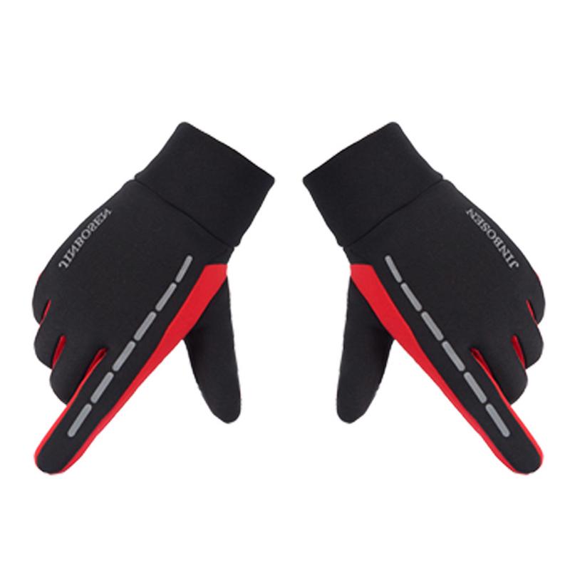 Guantes de viaje antideslizantes con pantalla táctil para deportes al aire libre, guantes reflectantes finos de terciopelo para correr, originales: Rojo / XL