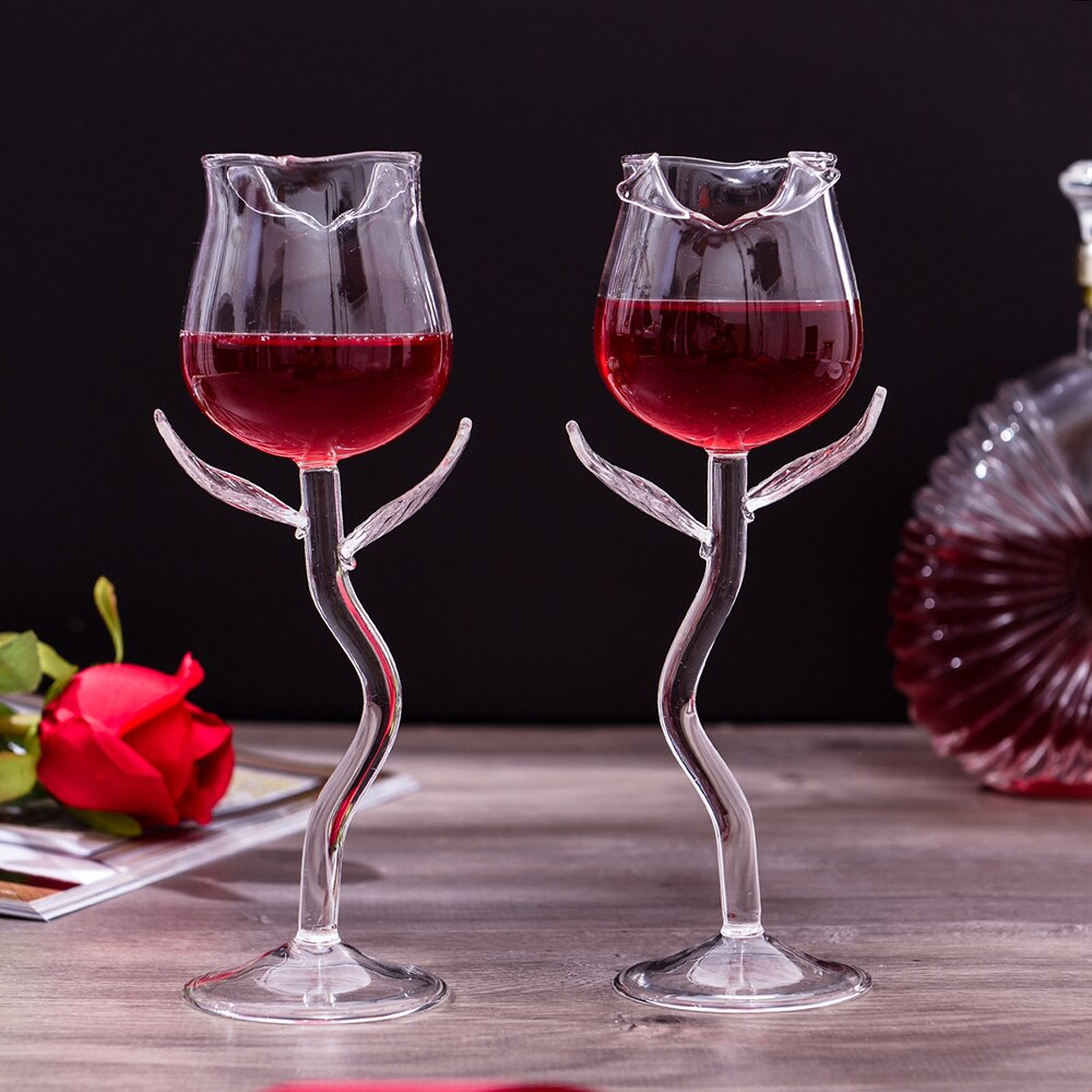 Rose Wine Glass Set Rose Flower Shape Wine Glass Creatives Rose Flower Goblet Glass For Home Party FP8