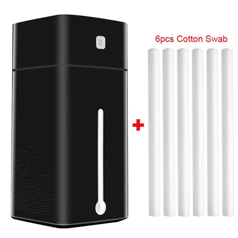 Air Humidifiers Atomizer Ultrasonic Aromatherapy Diffusers Large Capacity Quiet LED Light Night USB Humidifier for Home Office: Black with 6 swabs