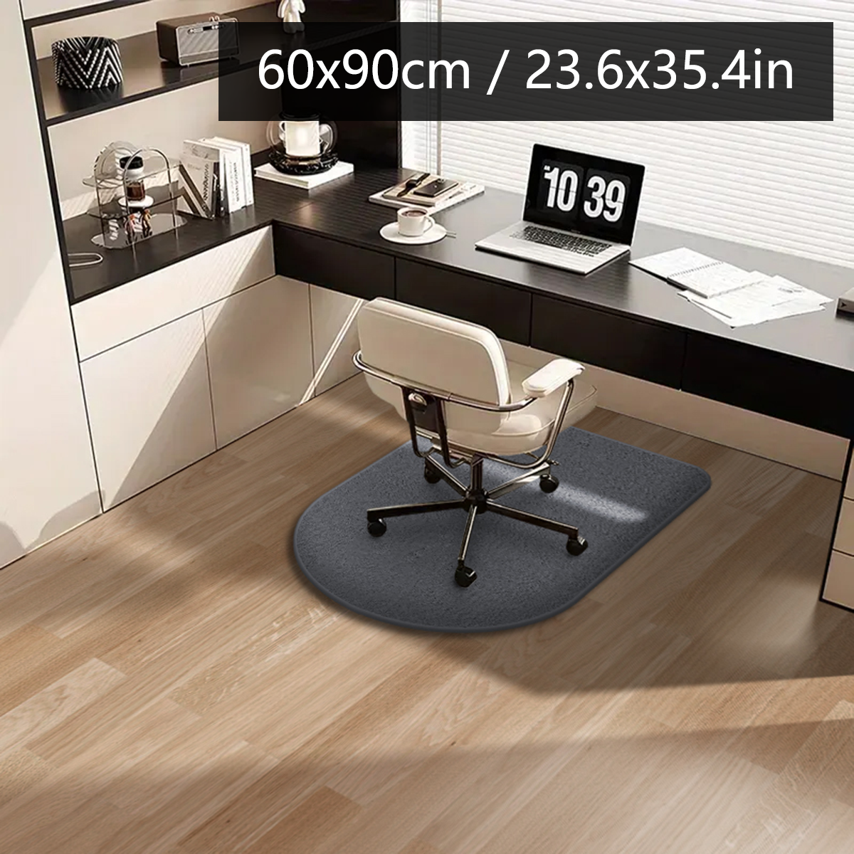 Solid color computer chair mat flannel floor mat thickened desk swivel chair arched carpet study soft dressing table foot mat: black