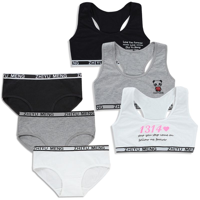 Training Bra Set for Student Puberty Vest Brassiere Bras Teenagers Young Girls Underwear Sets 8-14 Years