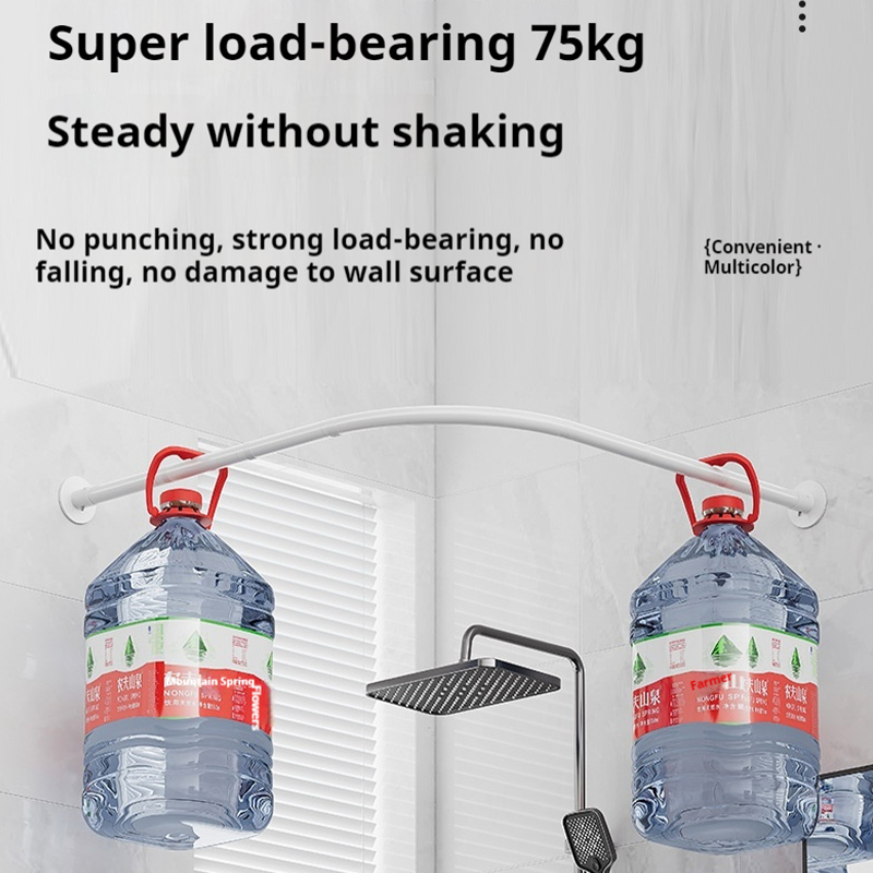 Stansfri duschdraperistång l-formad infällbar skena i rostfritt stål vit/svart teleskopstång