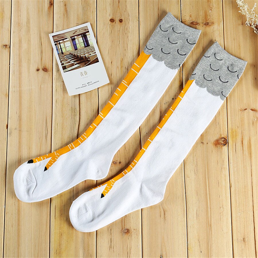 Kvinnor roliga kyckling strumpor med kyckling tryck tå trendiga kvinnor 3d tecknade lår höga kyckling tå fötter: 3